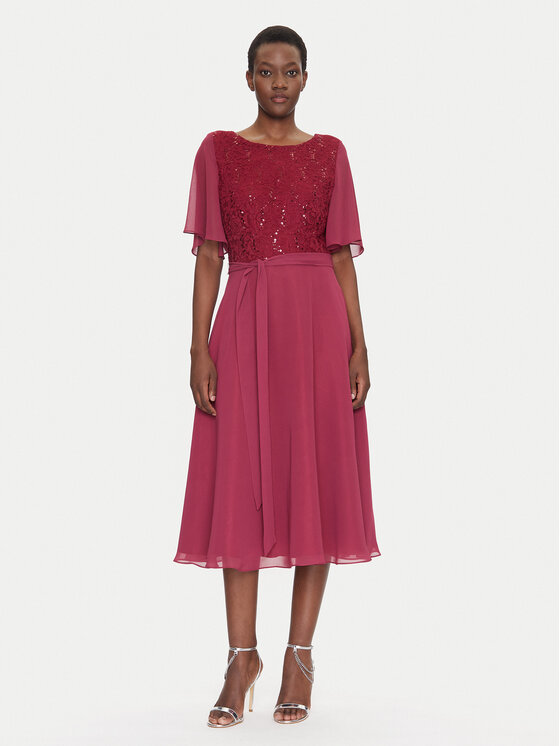 Swing Sukienka koktajlowa 5AI02500 Bordowy Regular Fit