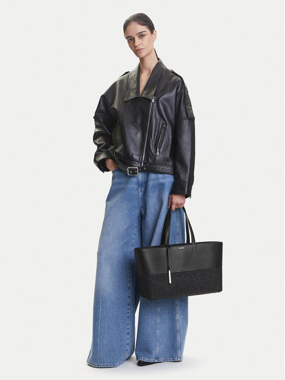 Calvin Klein Torebka Ck Mixmedia Shopper_Raffia K60K613167 Czarny