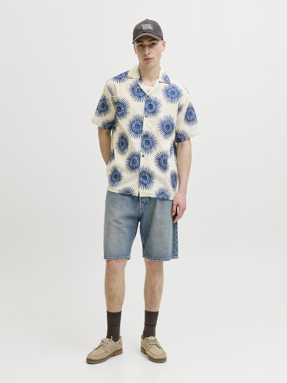 Jack & Jones Męska koszulka z krótkim rękawem - JPRBlubilbao Mężczyźni Comfort Fit Bawełna (100%) niebieski|biały, XL