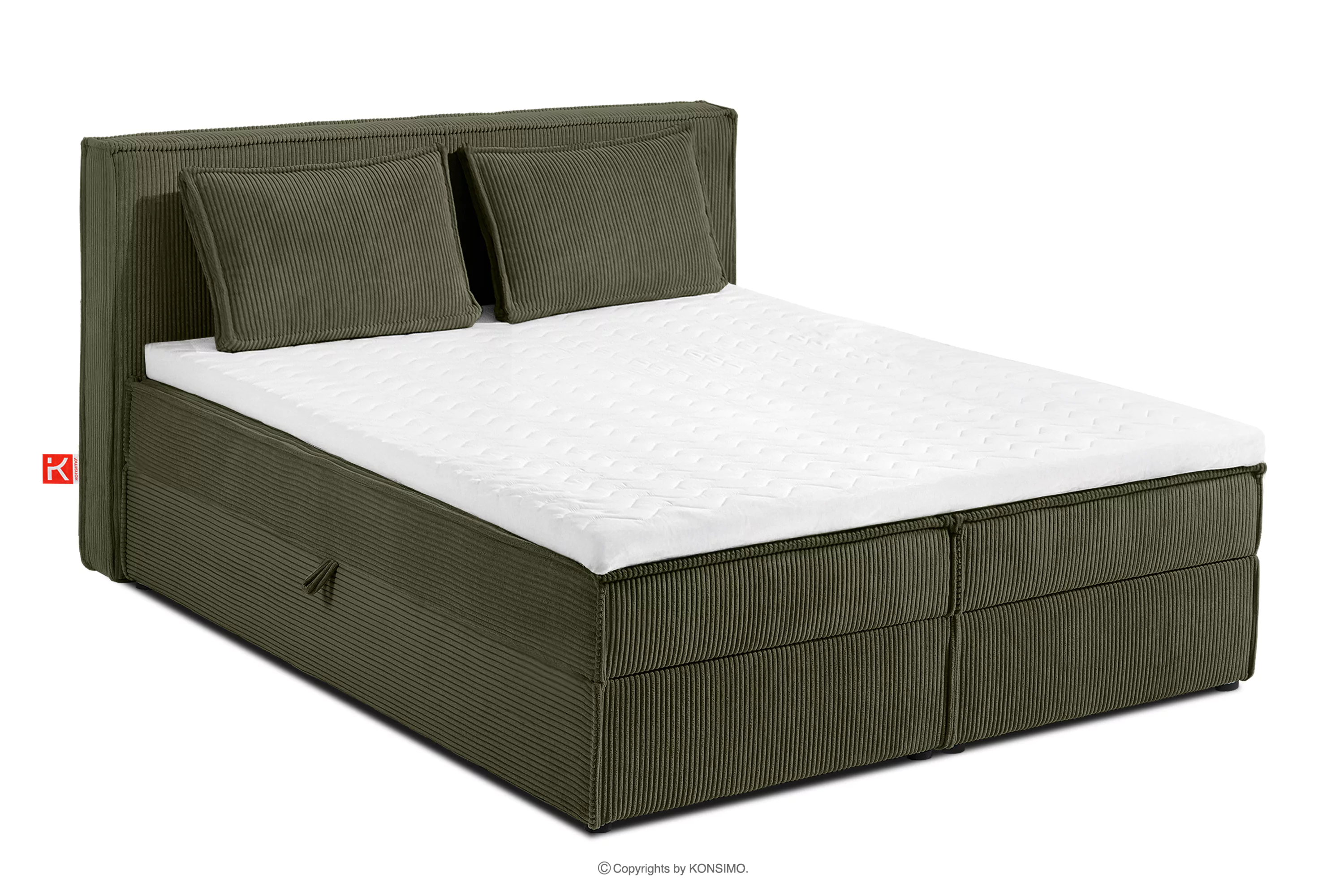 Łóżko dwuosobowe 140 cm w tkaninie sztruks oliwkowy ROTI