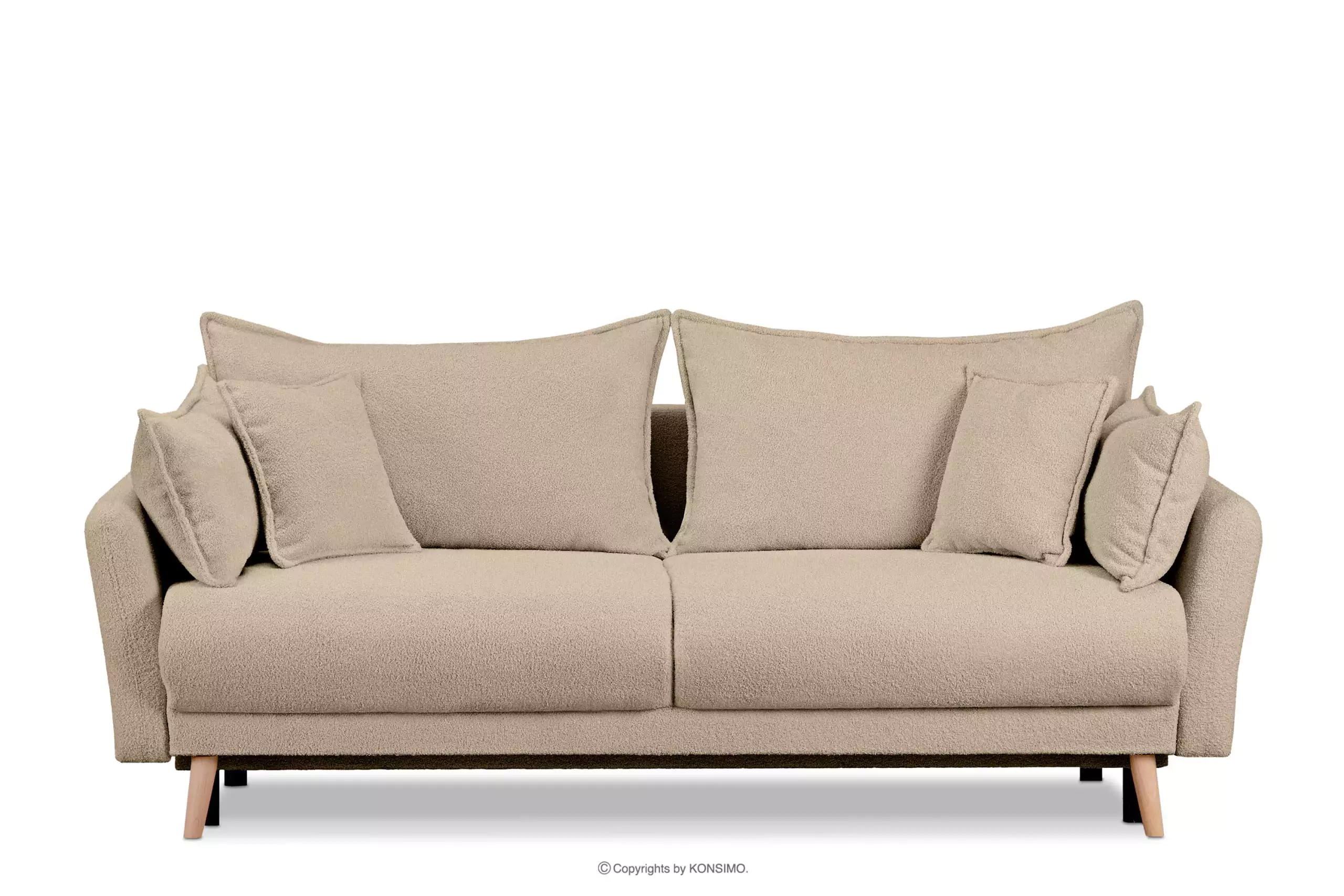 Jasnobeżowa sofa z funkcją spania w tkaninie baranek BELMOS