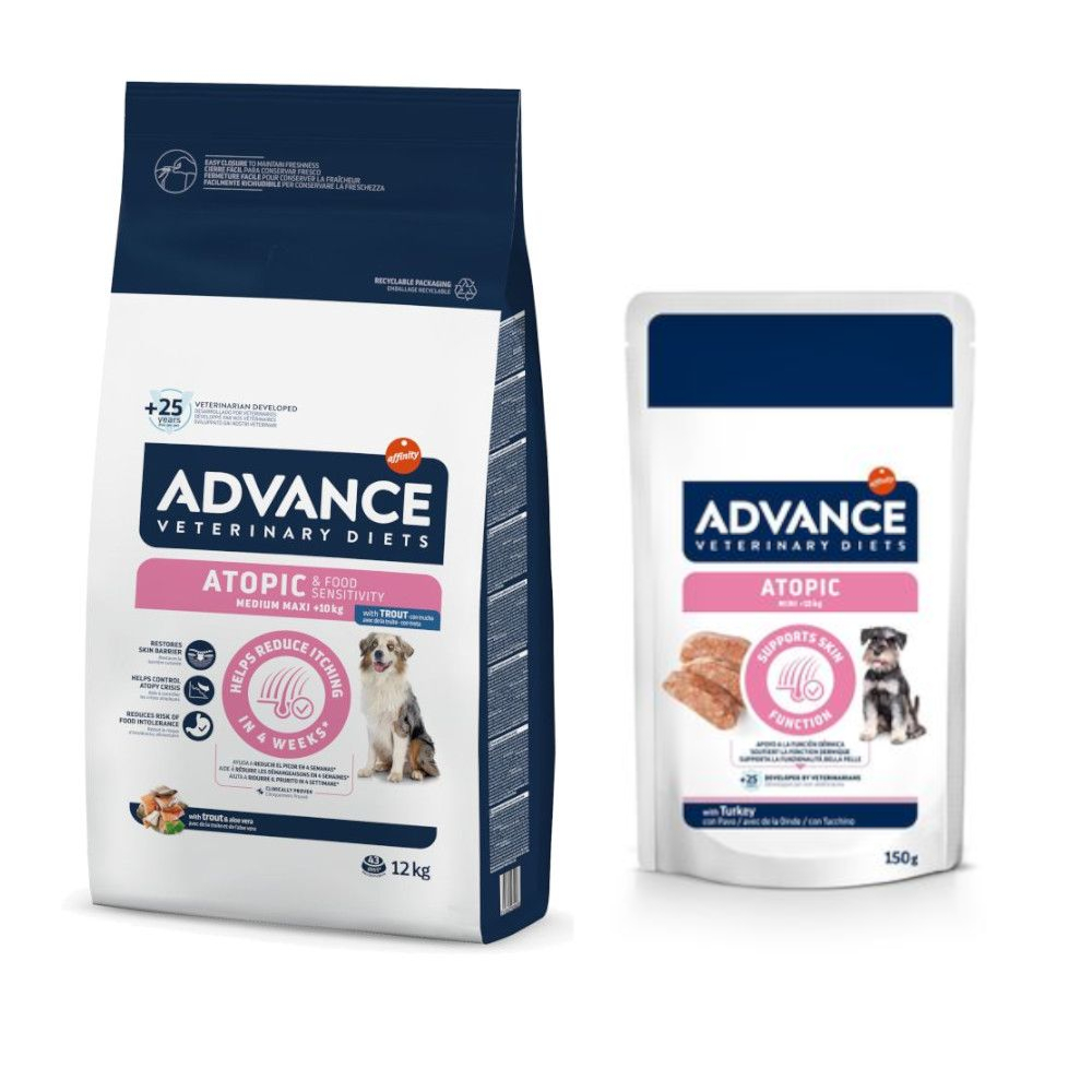 15% taniej! Advance Veterinary Diets: karma sucha, 12 kg + karma mokra, 8 x 150 g - Atopic, pstrąg + Atopic Mini
