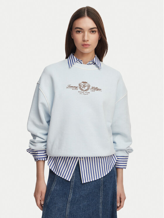 Tommy Hilfiger Bluza Crest Embroidery WW0WW48733 Niebieski jasny Relaxed Fit