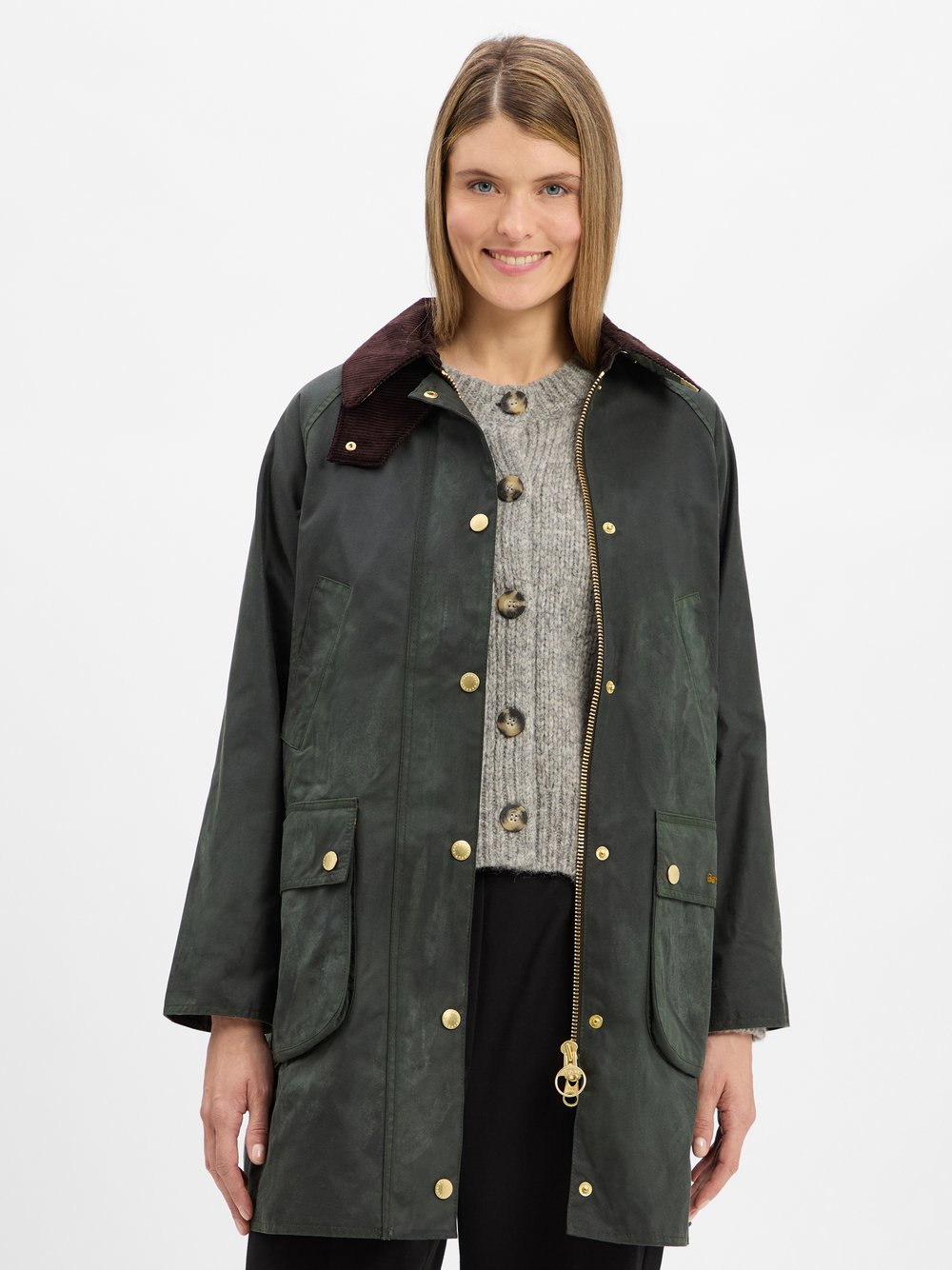 Barbour Kurtka damska - Long Beadnell Kobiety Bawełna zielony, 40
