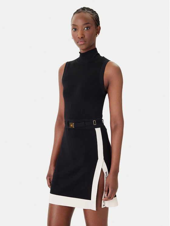 Elisabetta Franchi Sukienka dzianinowa AM-02S-61E2-V390 Czarny Regular Fit
