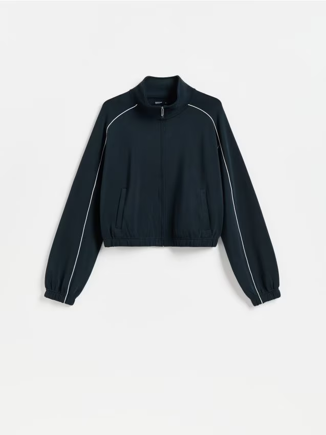Reserved - Bluza z kontrastową lamówką - granatowy