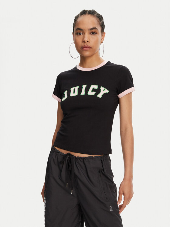 Juicy Couture T-Shirt Collegiate Ringer JCWCT125320 Czarny Slim Fit