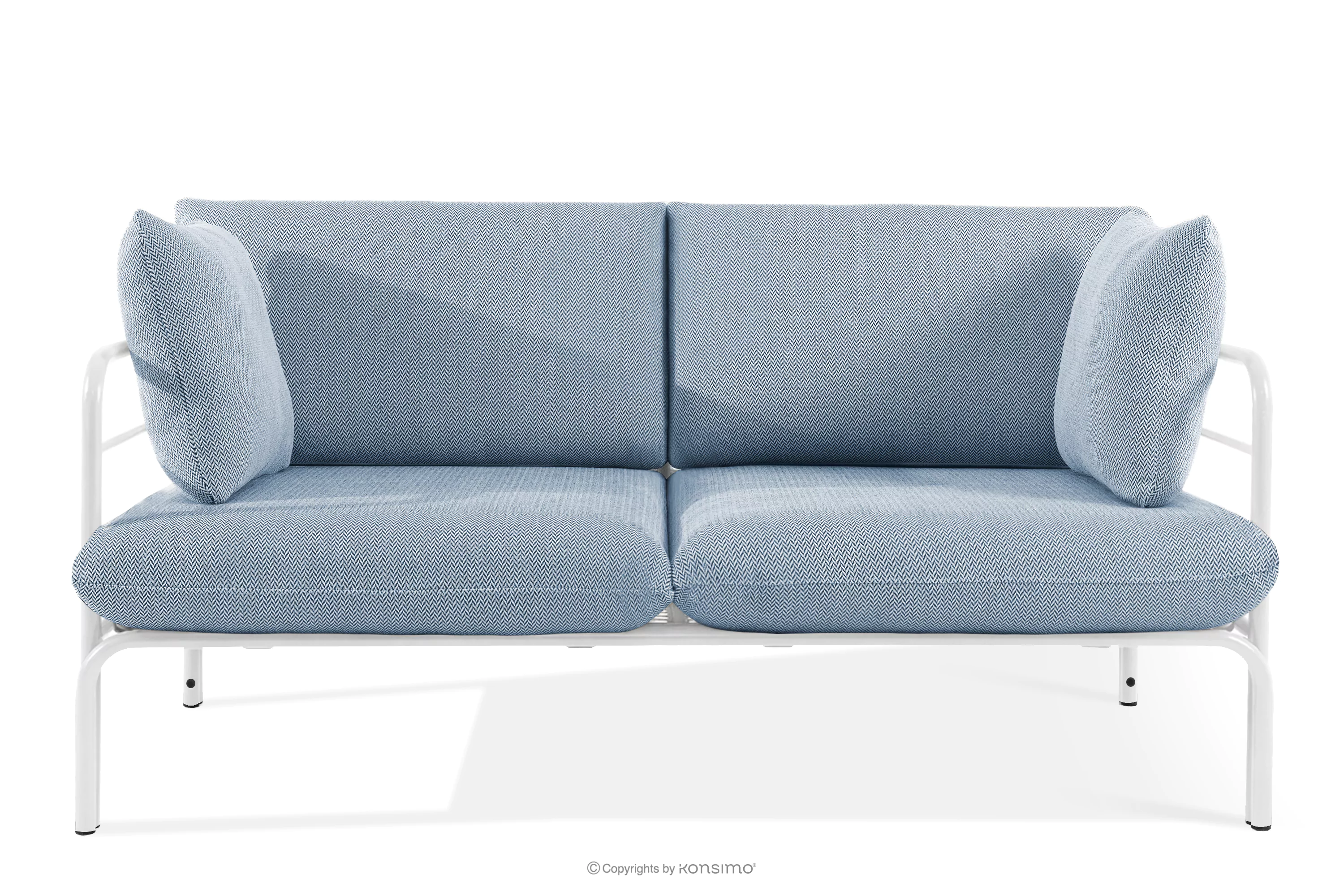 Loftowa sofa ogrodowa 2 na metalowych nogach biały/morski/biały RAMBE