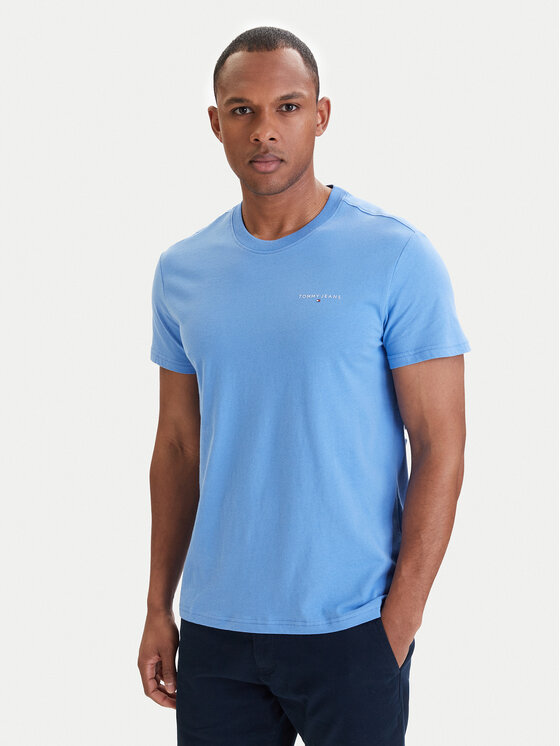 Tommy Jeans T-Shirt Linear Chest DM0DM21780 Niebieski Slim Fit