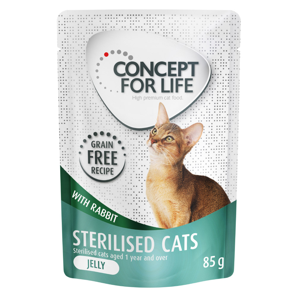 Korzystny pakiet Concept for Life, 48 x 85 g - Sterilised Cats w galarecie, królik - bez zbóż