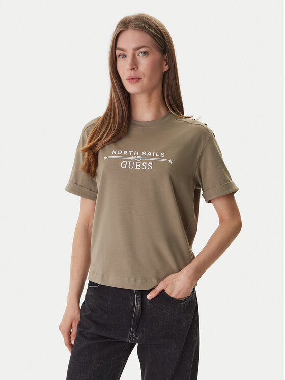 Guess T-Shirt GUESS x NORTH SAILS W6GI03 K2657 Zielony Relaxed Fit