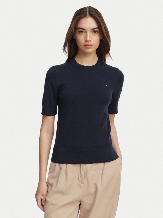Tommy Hilfiger T-Shirt WW0WW49705 Granatowy Slim Fit