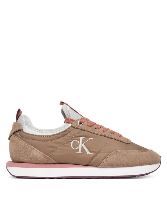 Calvin Klein Sneakersy Retro Runner Sock Laceup Mix Mat YW0YW02060 Brązowy