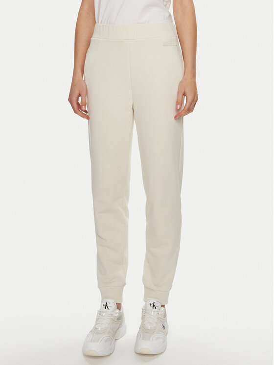 Calvin Klein Spodnie dresowe Micro Logo K20K206632 Écru Regular Fit