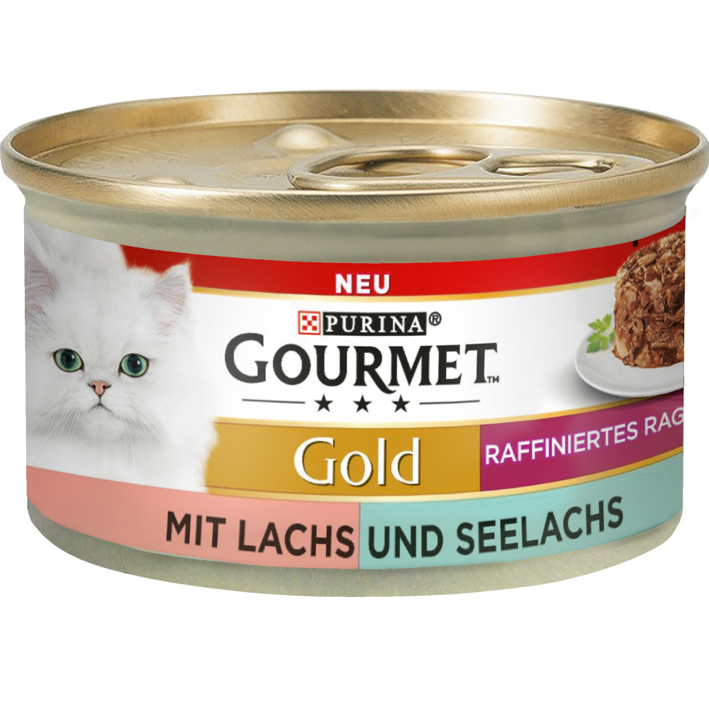 25% taniej! Gourmet, karma mokra, 24 x 85 g / 48 x 85 g / 52 x 85 g - Gold Ragout, w sosie, łosoś i czarniak, 24 x 85 g