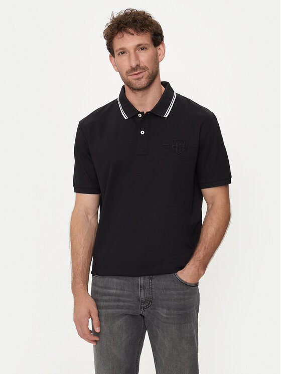 Gant Polo Contrast 2013039 Czarny Regular Fit