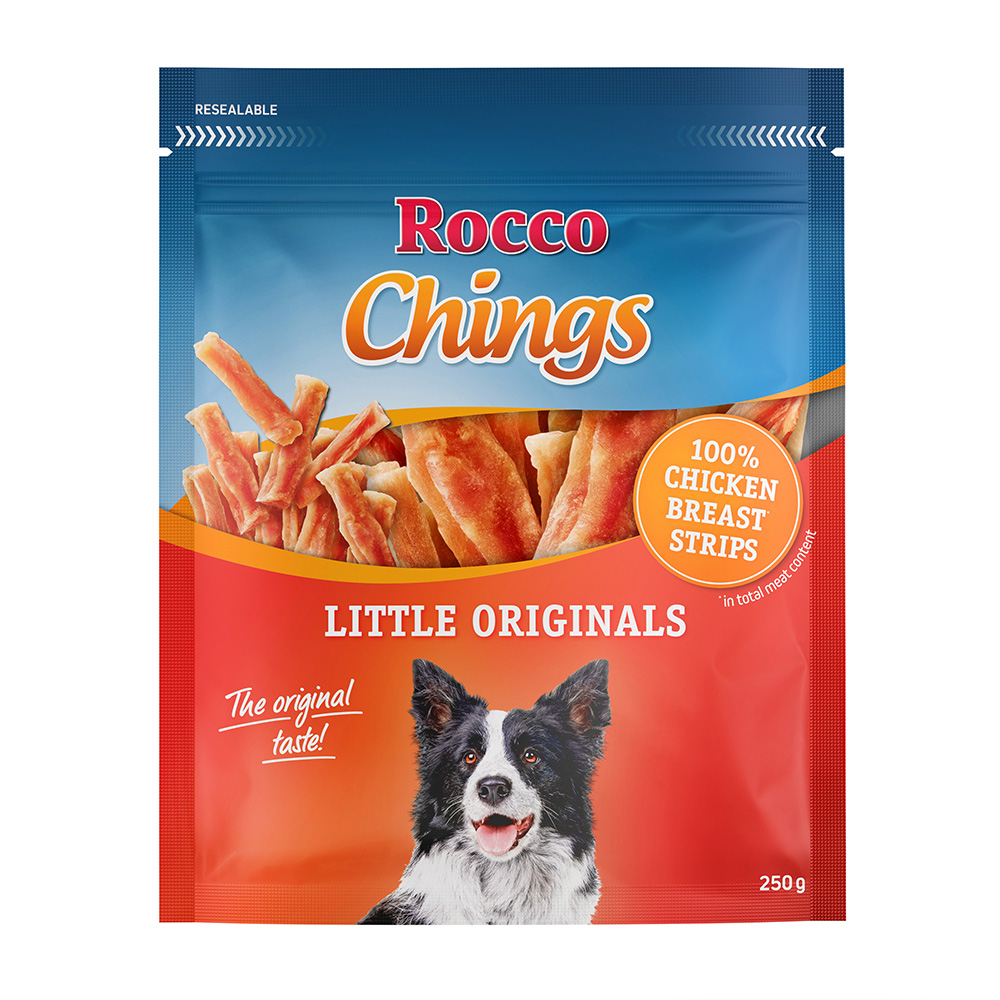 Rocco Chings Originals mięsne paski do żucia - Pierś z kurczaka w krótkich paskach, 250 g