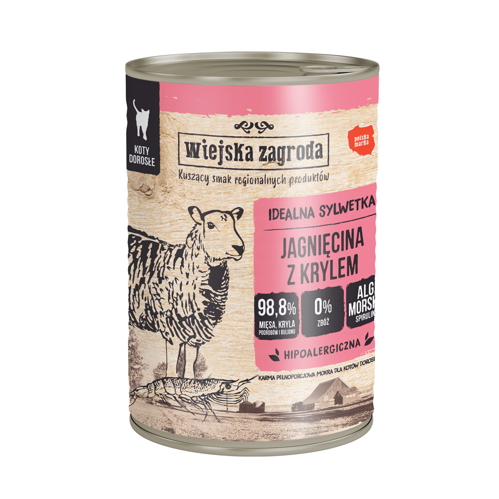 Korzystny pakiet Wiejska Zagroda Cat, 24 x 400 g - Jagnięcina z krylem