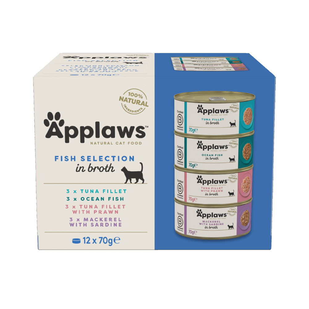 Mieszany pakiet próbny Applaws w puszkach, 12 x 70 g - Wybór rybny
