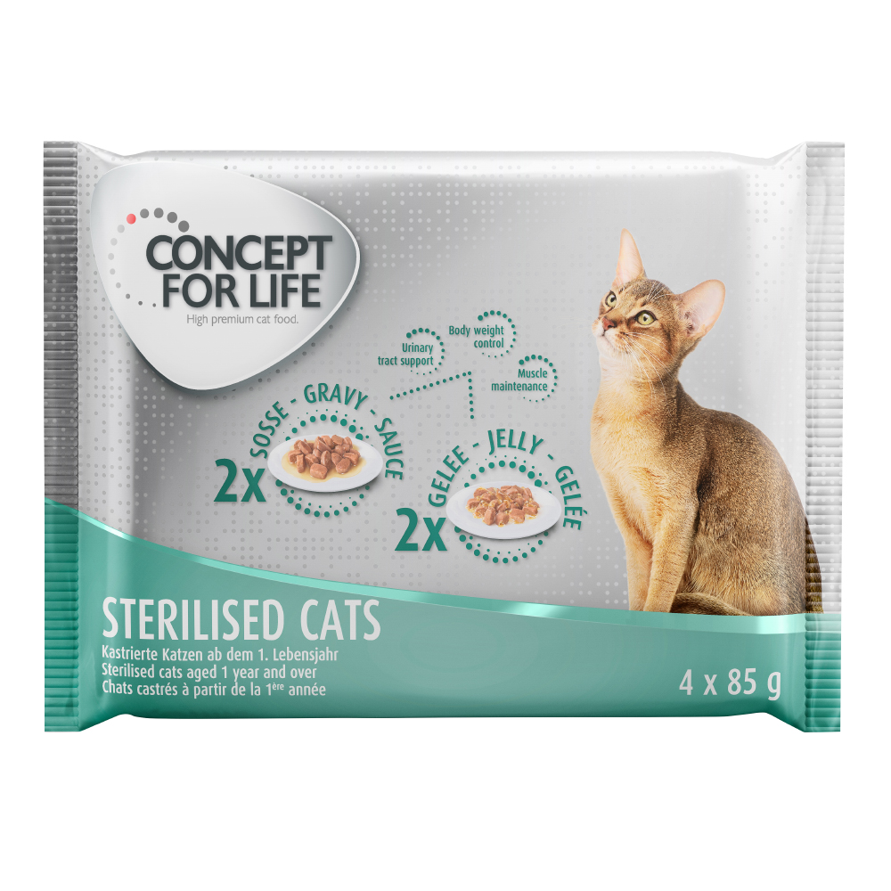 Pakiet próbny Concept for Life, 4 x 85 g - Sterilised - 2 x w sosie, 2 x w galarecie