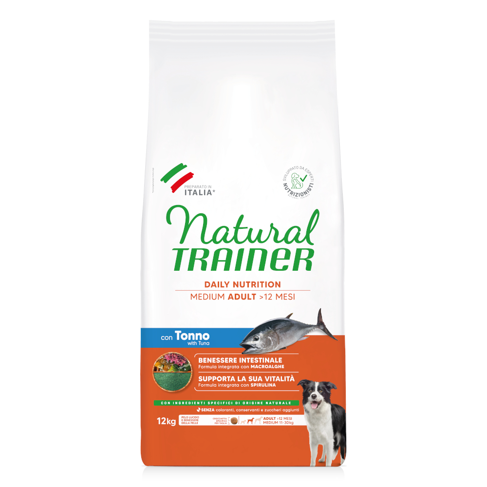 Korzystny pakiet, Natural Trainer Medium - Natural Adult Medium, tuńczyk, ryż i spirulina, 2 x 12 kg