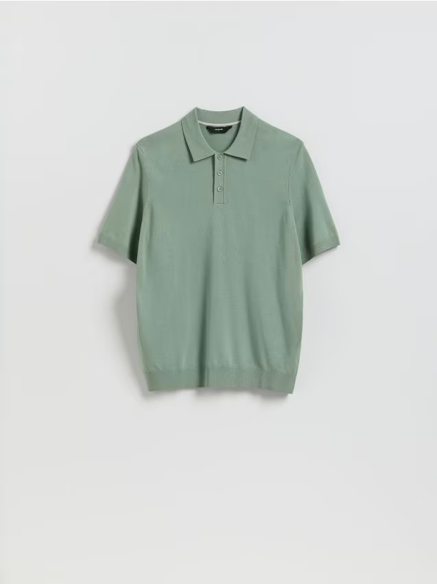 Reserved - Sweter polo z wiskozą - jasnozielony
