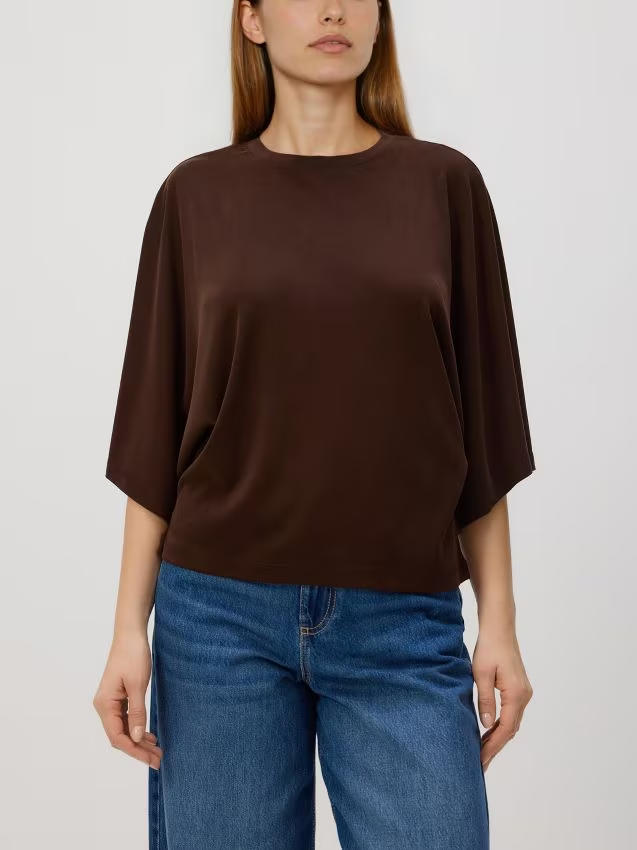 Reserved - T-shirt kimono z wiskozą - ciemnobrązowy