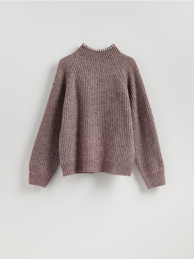 Reserved - Sweter z metalizowaną nicią - jasnofioletowy