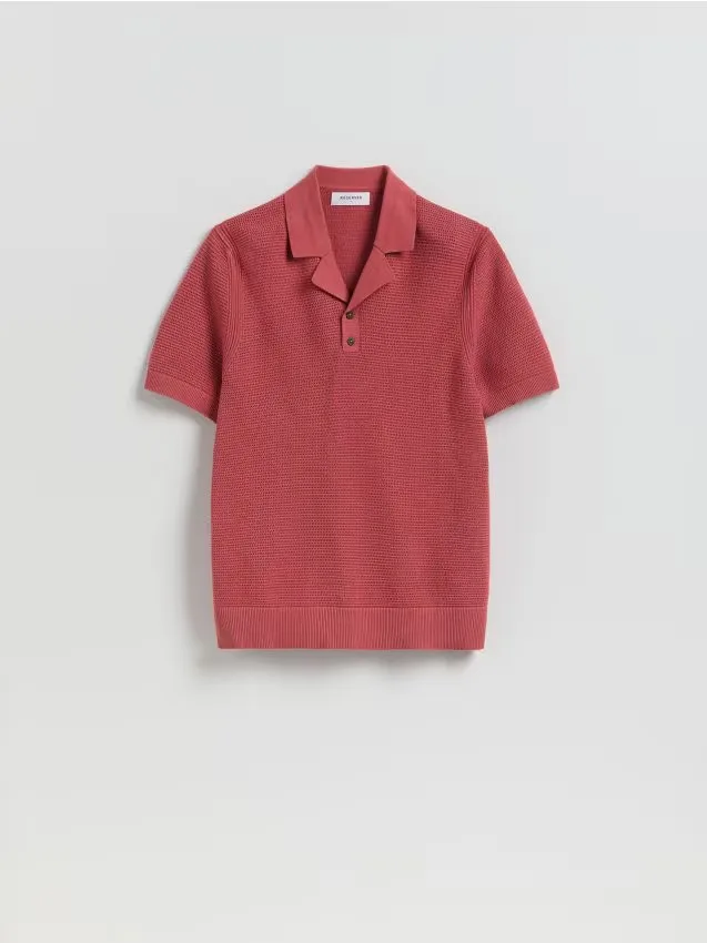 Reserved - Ażurowy sweter polo - różowy