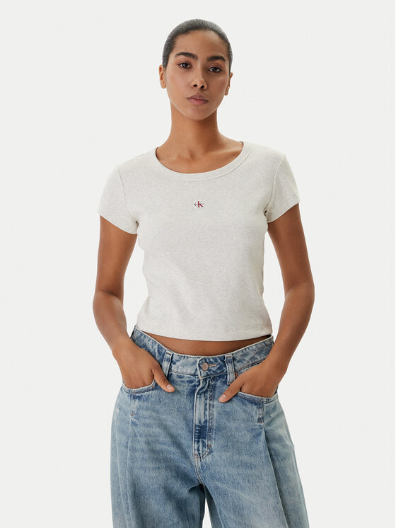 Calvin Klein Jeans T-Shirt LV047C200G Beżowy Slim Fit