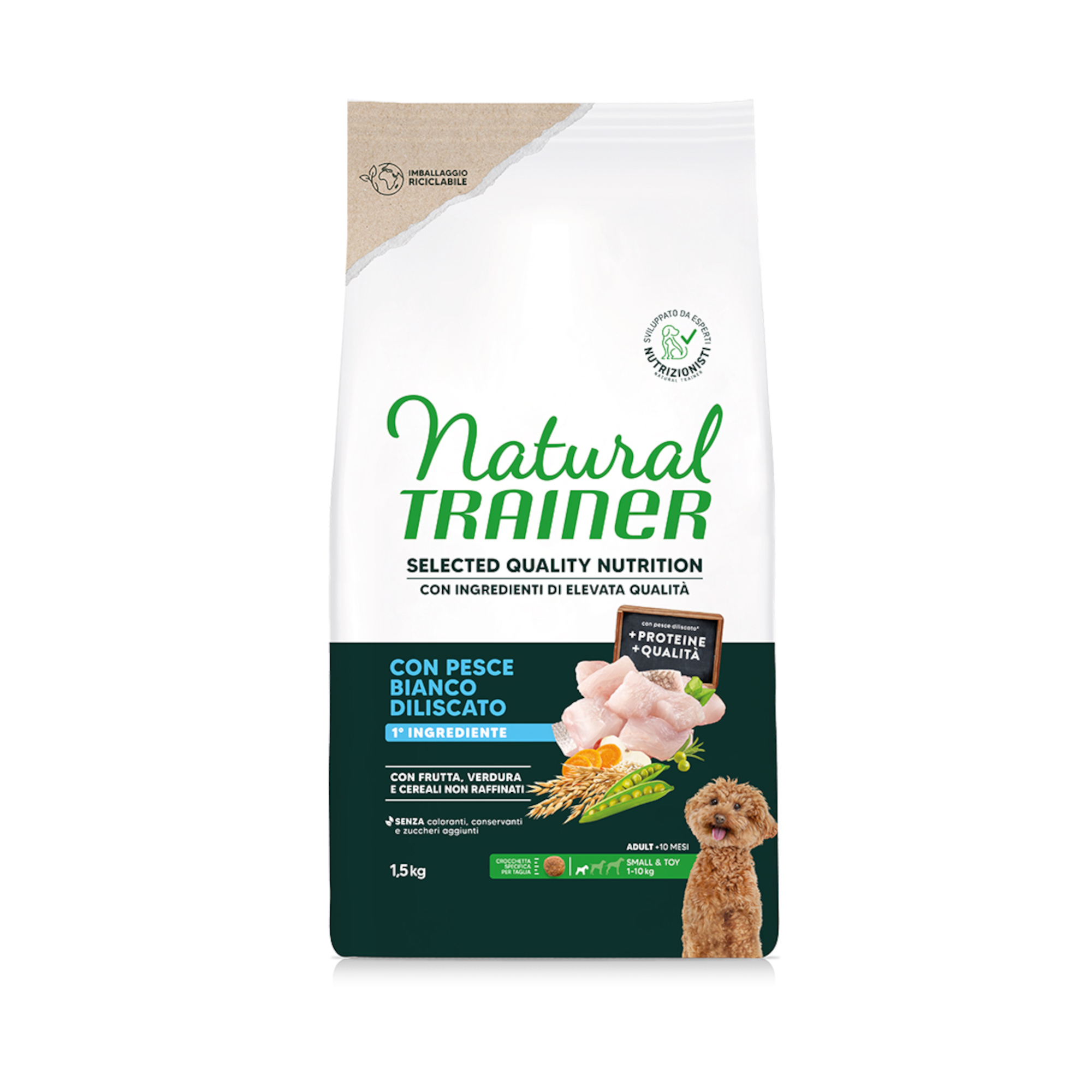 Natural Trainer Selected Quality Nutrition Adult Small & Toy, biała ryba - 2 x 1,5 kg