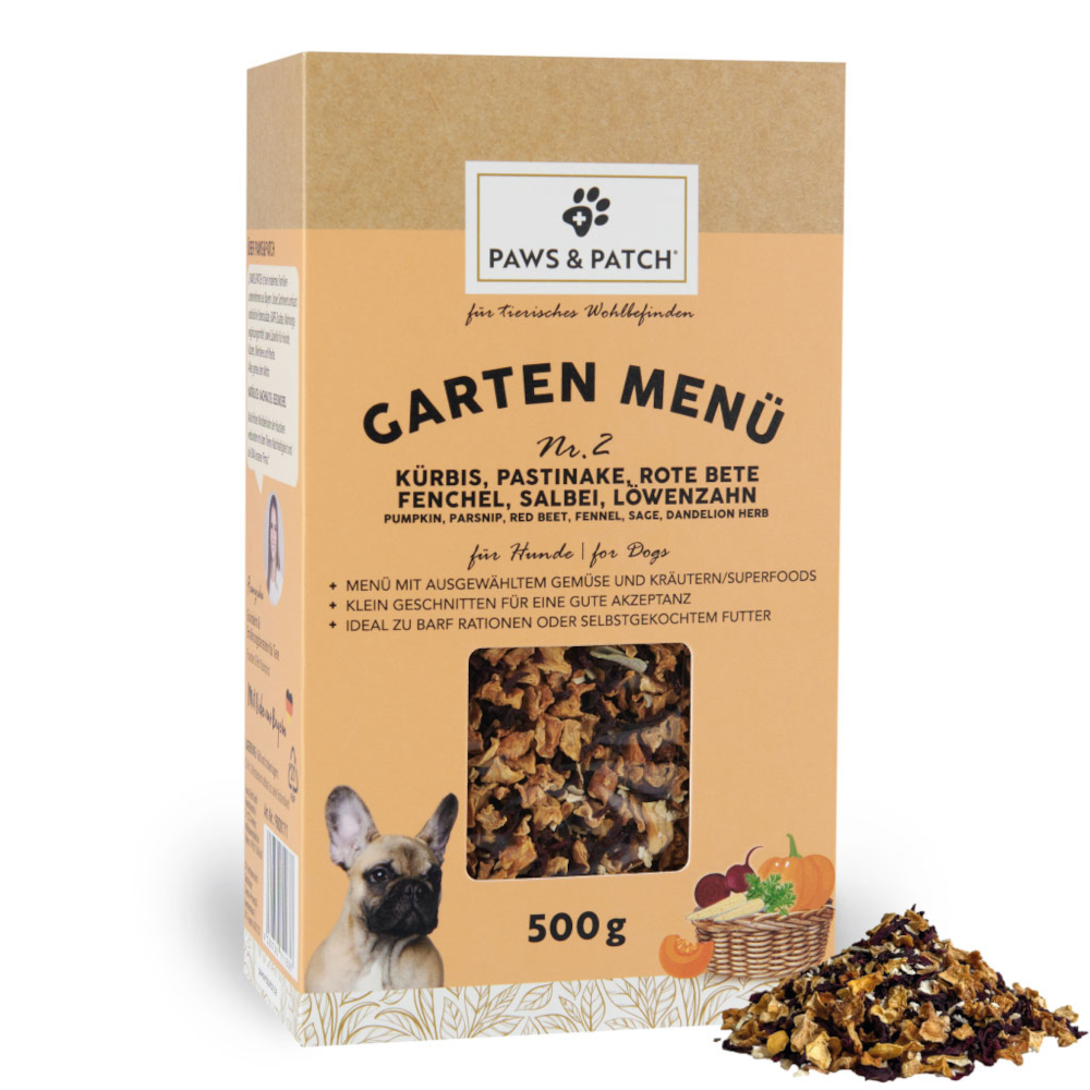 PAWS PATCH Garten Menü, dla psa - Nr 2: Dynia, pasternak, burak, koper włoski, szałwia, mniszek lekarski, 500 g