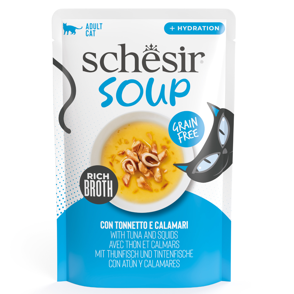 Schesir Cat Soup, zupa dla kota, 12 x 40 g w saszetkach - Tuńczyk i kalmary