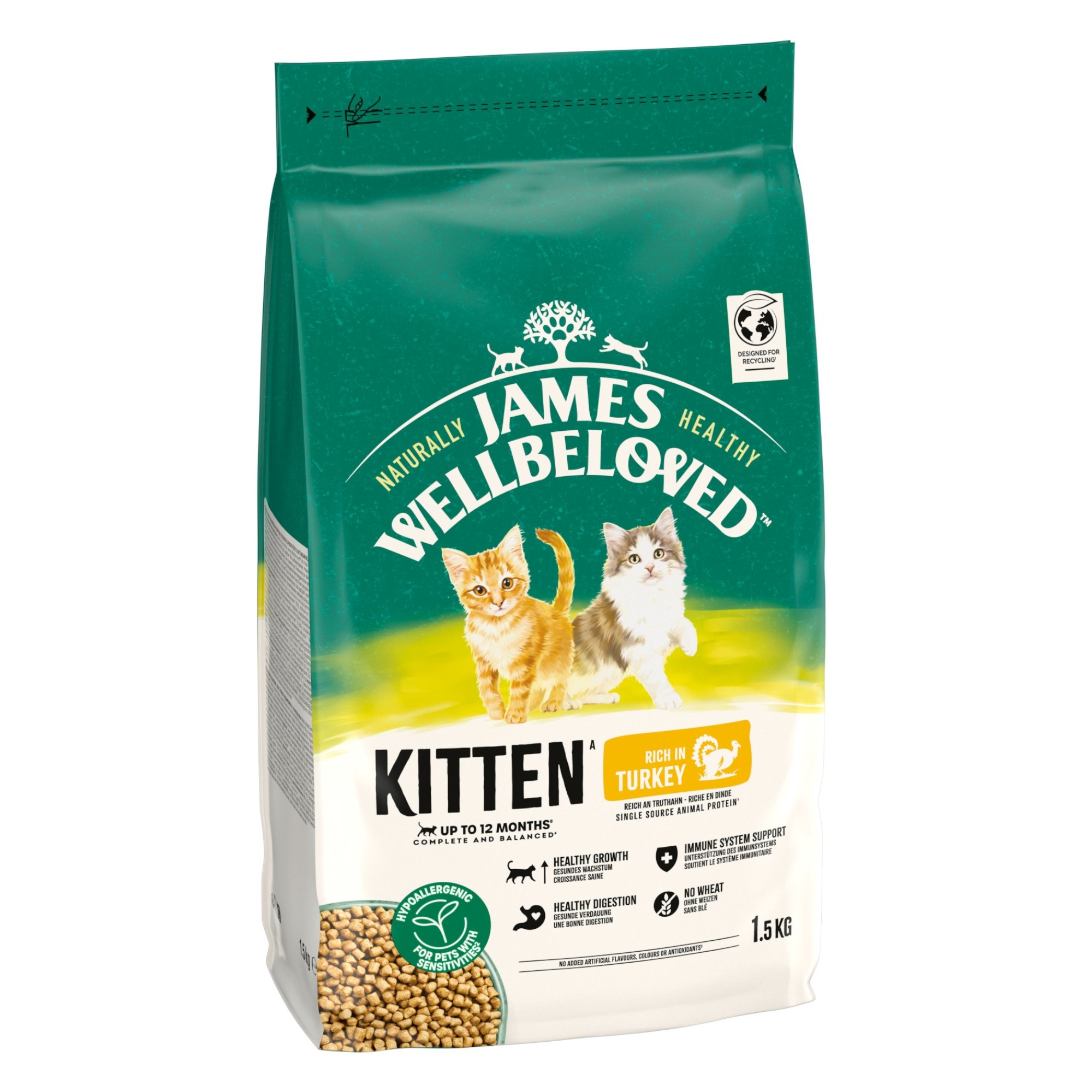 James Wellbeloved Kitten Hypoallergenic, indyk i ryż - 3 x 1,5 kg