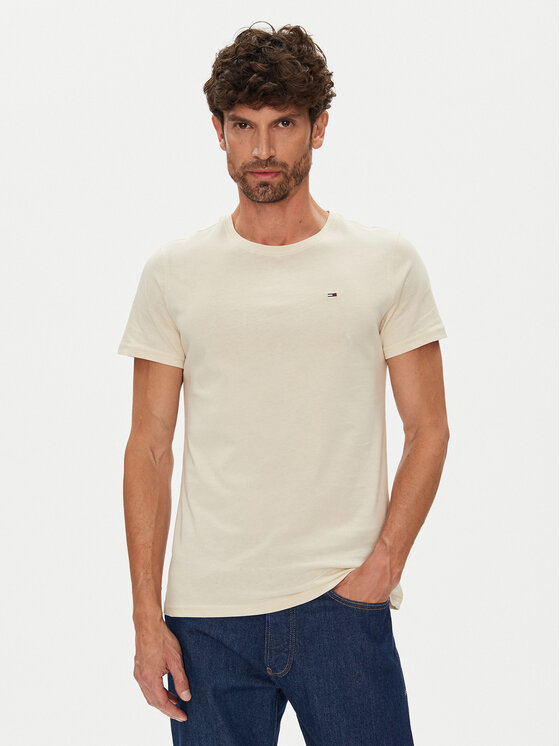 Tommy Jeans T-Shirt DM0DM04411 Beżowy Slim Fit