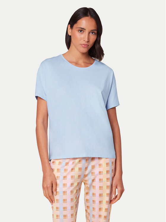 Triumph Koszulka piżamowa Mix & Match 10218281 Błękitny Relaxed Fit