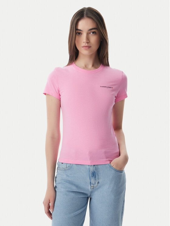 Tommy Jeans T-Shirt Ess Logo DW0DW23479 Różowy jasny Slim Fit