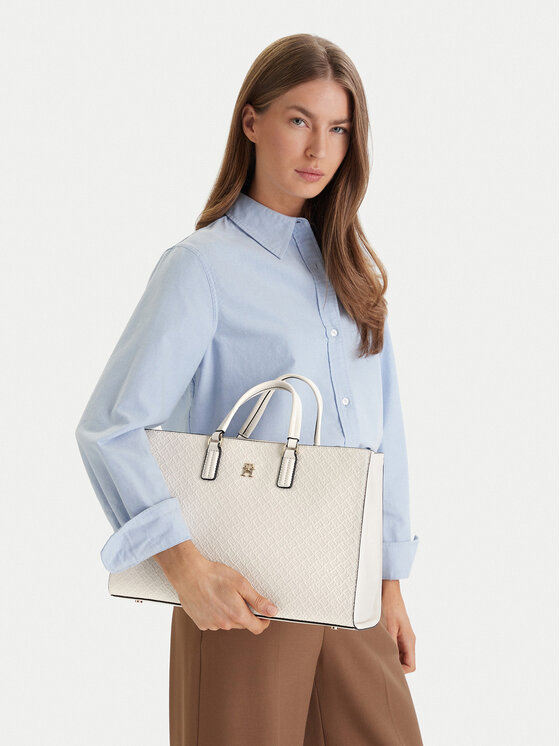 Tommy Hilfiger Torebka Th Daily Satchel Mono AW0AW18418 Écru