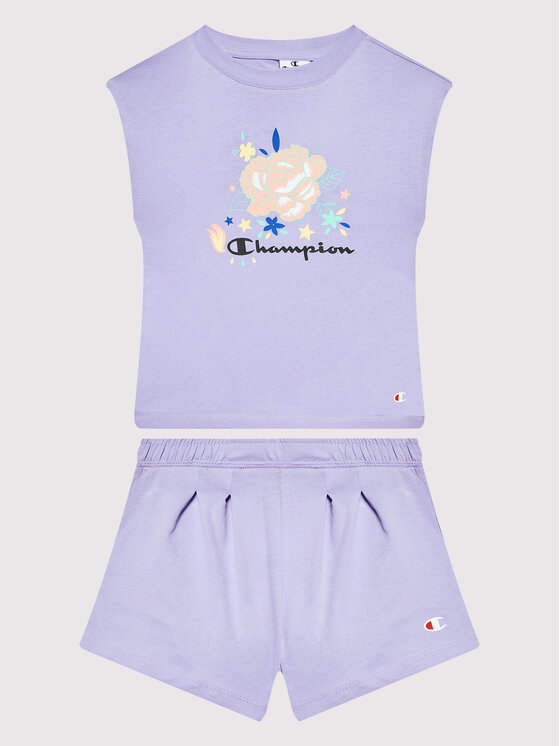 Champion Komplet t-shirt i szorty sportowe 404397 Fioletowy Custome Fit