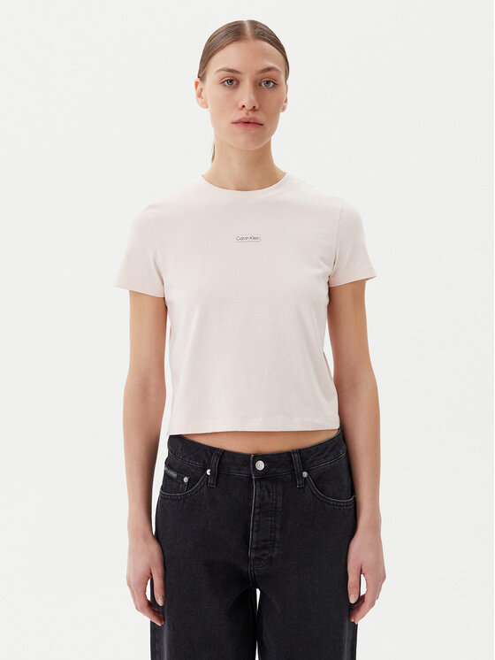 Calvin Klein Jeans T-Shirt Placed Institutional J20J225524 Różowy Slim Fit