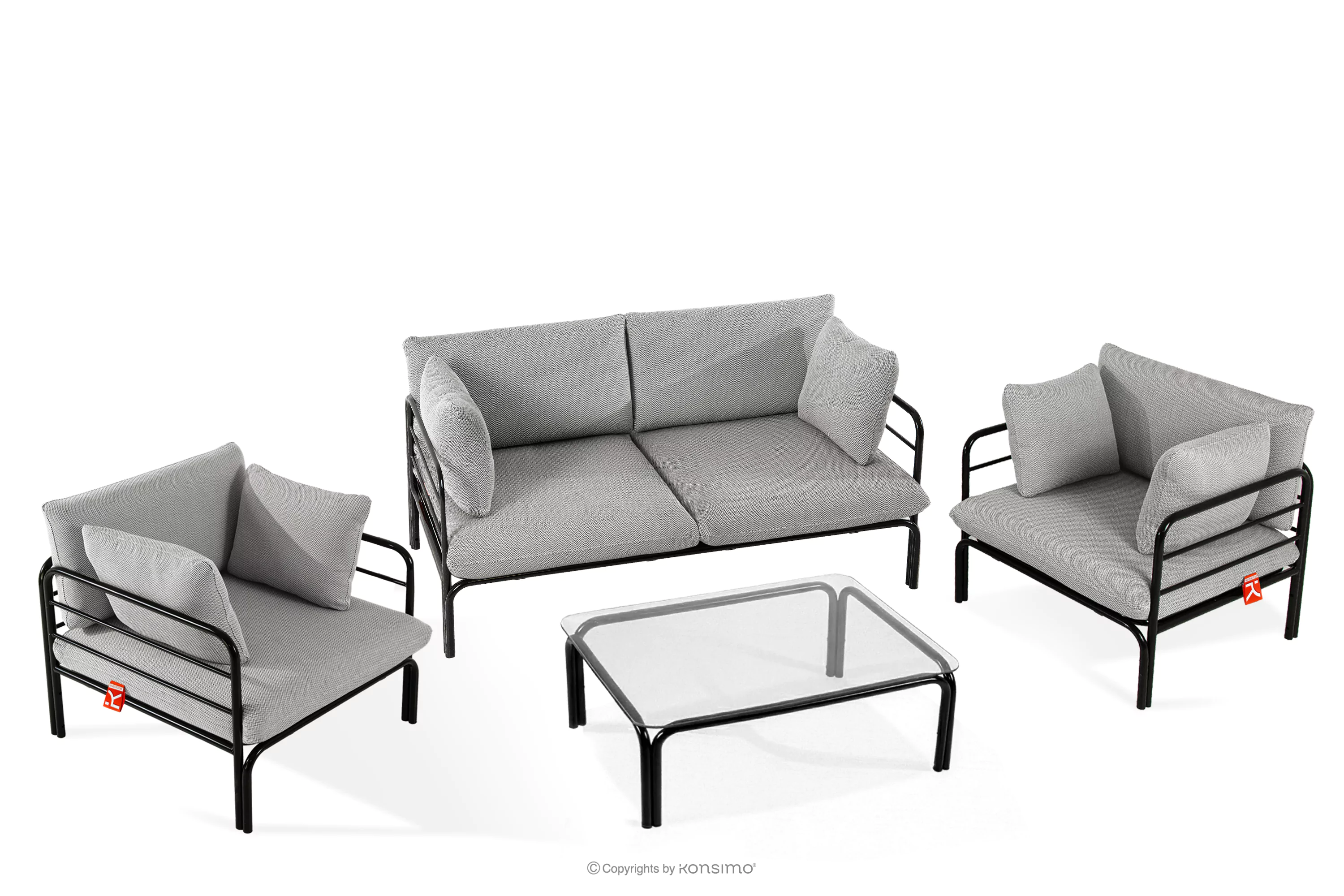 Zestaw mebli ogrodowych 2x fotel, sofa dwuosobowa, stolik antracytowy/ciemny szary/biały RAMBE