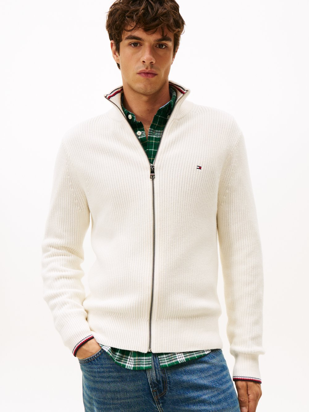 Tommy Hilfiger Męski kardigan Mężczyźni Bawełna biały, XL