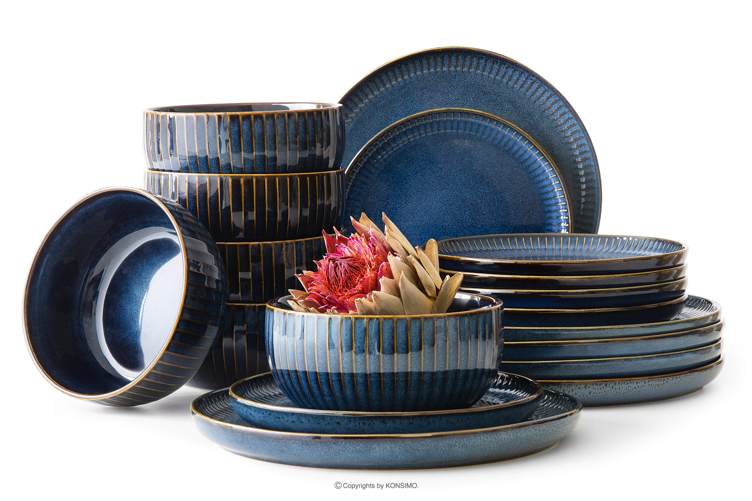 Zestaw obiadowy 6 os. (18 el.) porcelana reaktywna granatowy AD STRIPES