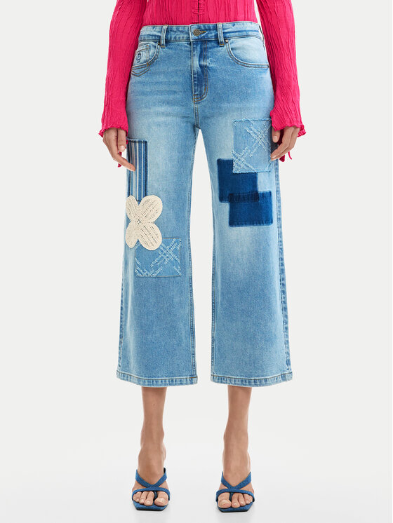Desigual Jeansy Patch Crochet 26SWDD24 Kolorowy Straight Fit