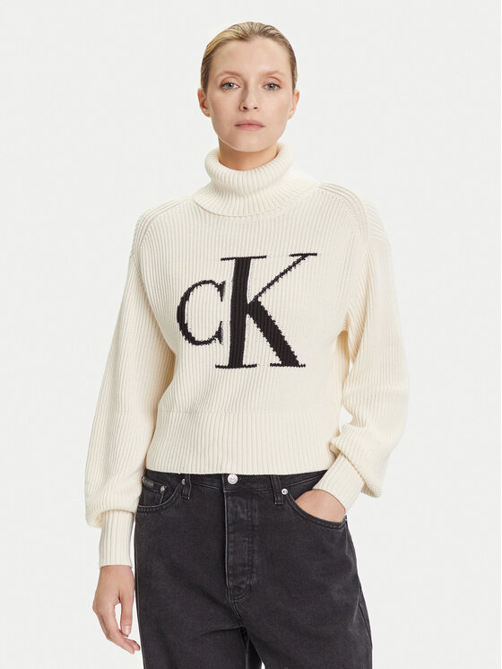 Calvin Klein Jeans Golf LV047D349G Écru Loose Fit