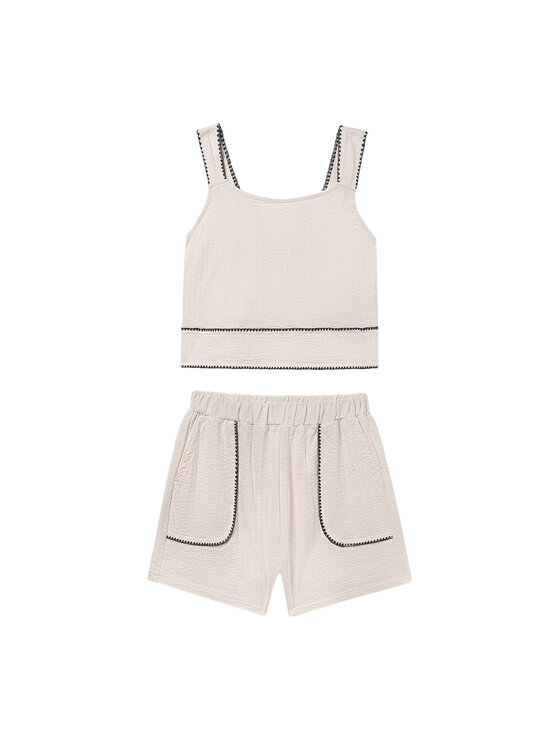 Mayoral Komplet top i szorty materiałowe 6213 Beżowy Regular Fit