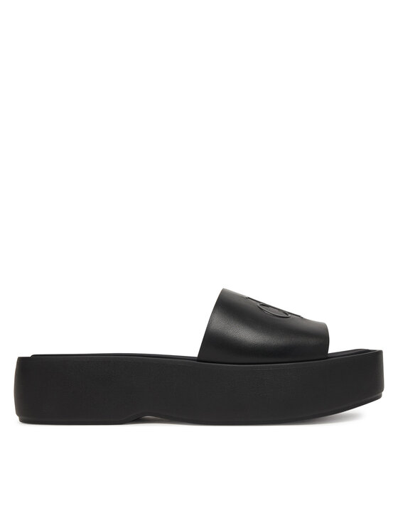 Calvin Klein Klapki Flatf Sndl Lth Mg HW0HW03026 Czarny