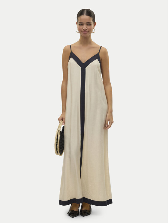 Vero Moda Sukienka letnia Denise 10329793 Beżowy Regular Fit