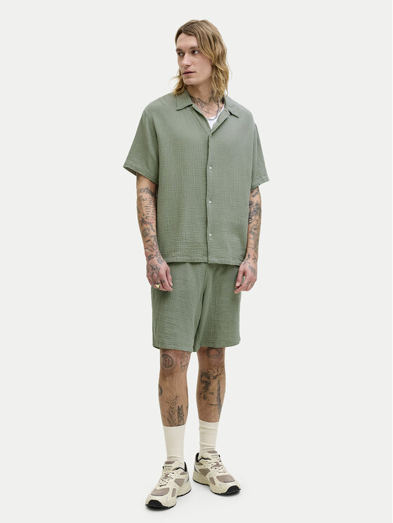 Jack & Jones Komplet koszula i szorty materiałowe Nantucket 12302220 Zielony Relaxed Fit