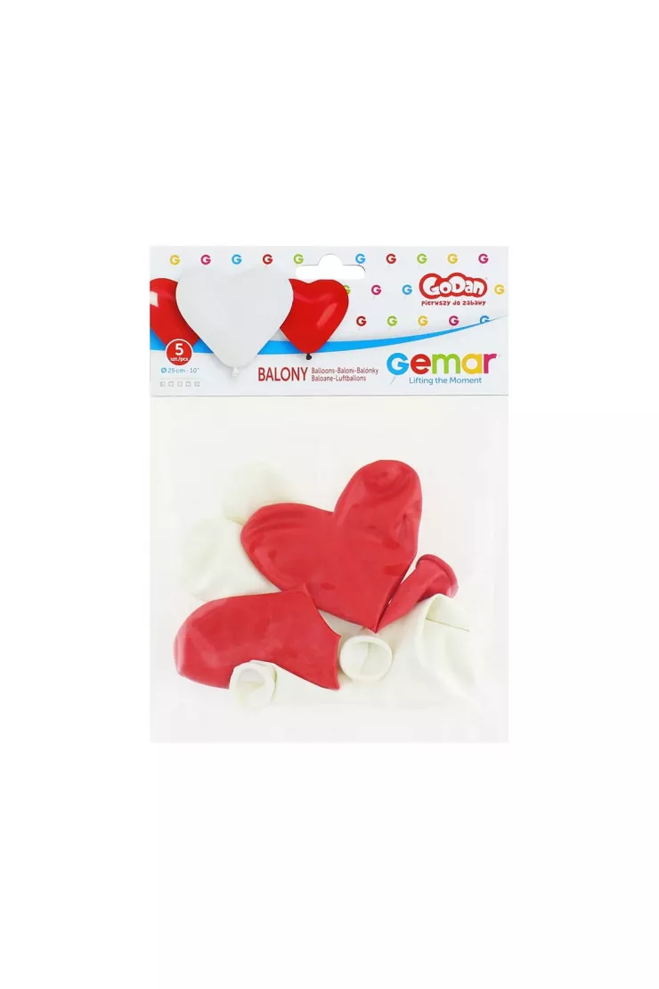 Balony Premium Serca białe i czerwone